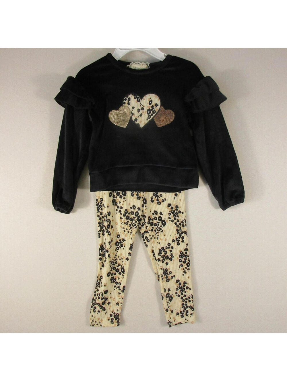 Btween Kids Girls Pullover Sweatshirt & Faux Leather Leggings Set Size 2T Black